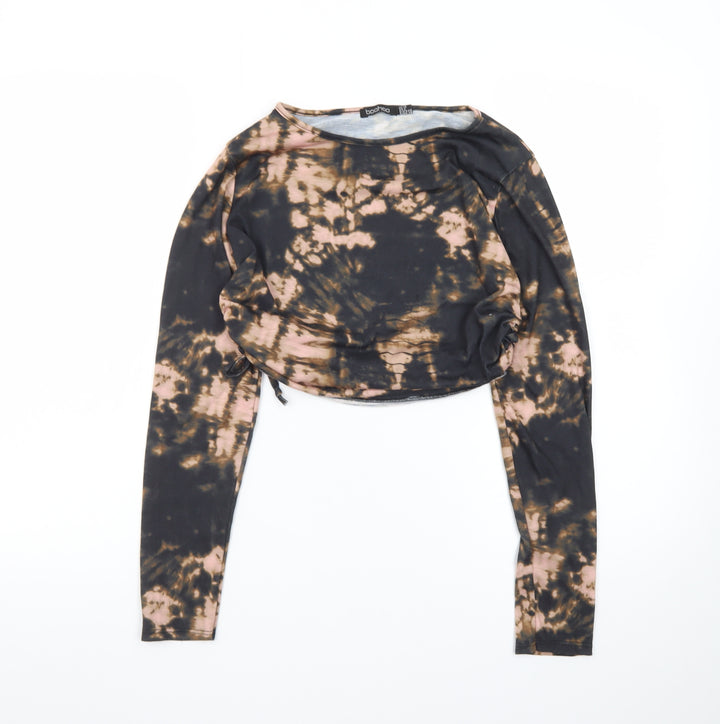 Boohoo Womens Multicoloured Tie Dye Cropped Long Sleeve Top UK 12
