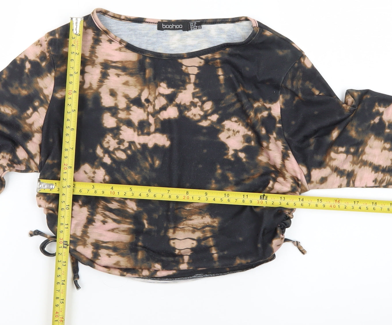Boohoo Womens Multicoloured Tie Dye Cropped Long Sleeve Top UK 12
