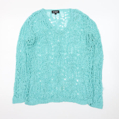 First Avenue Womens Blue L Open Knit Pullover Jumper