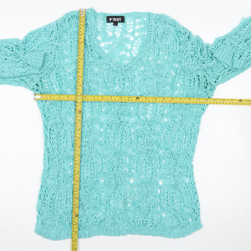 First Avenue Womens Blue L Open Knit Pullover Jumper
