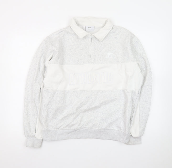 Bo&Tee Mens Grey Collared 1/4 Zip Athletic Sweatshirt L