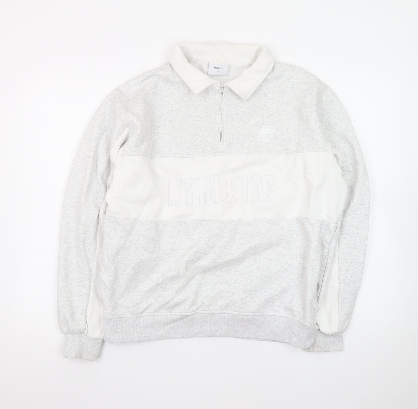 Bo&Tee Mens Grey Collared 1/4 Zip Athletic Sweatshirt L