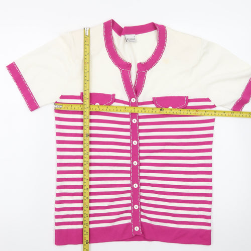 Roman Originals Women's Pink White Striped Short Sleeve Cardigan Size 14