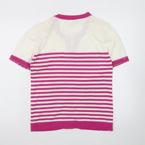 Roman Originals Women's Pink White Striped Short Sleeve Cardigan Size 14