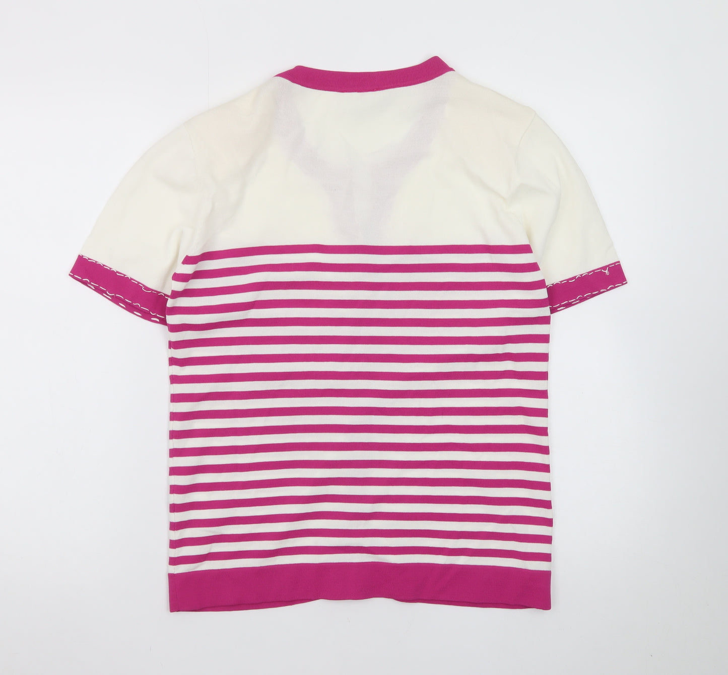 Roman Originals Women's Pink White Striped Short Sleeve Cardigan Size 14