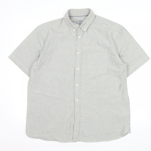 Marks and Spencer Men's Grey Short Sleeve Button-Up Oxford Shirt L