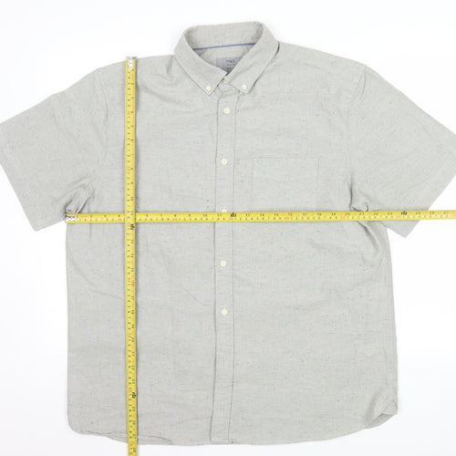 Marks and Spencer Men's Grey Short Sleeve Button-Up Oxford Shirt L