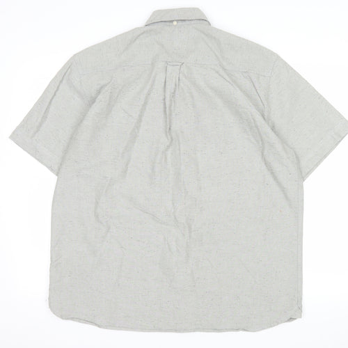 Marks and Spencer Men's Grey Short Sleeve Button-Up Oxford Shirt L