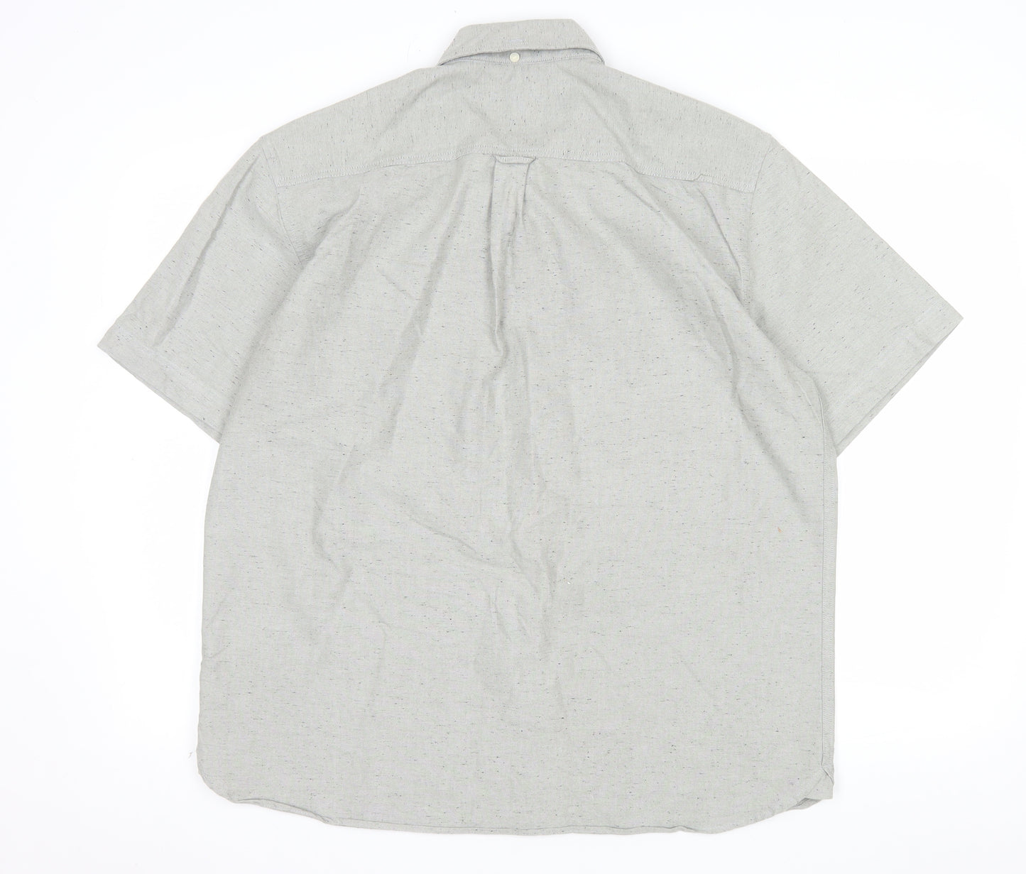 Marks and Spencer Men's Grey Short Sleeve Button-Up Oxford Shirt L