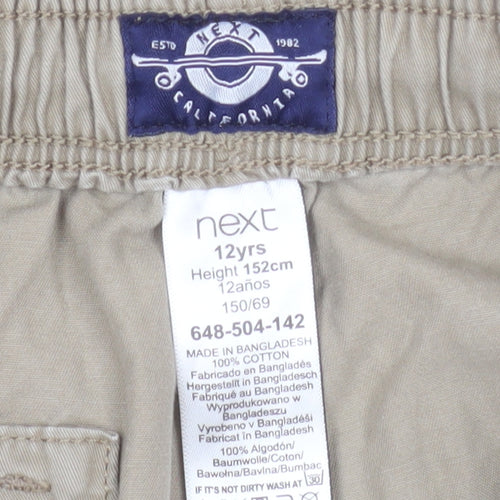 Next Boys Beige 12 Years Chino Shorts with Elastic Waist and Drawstring