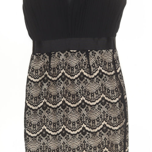 Boohoo Women’s Black Lace Bodycon Dress Size 10 Sleeveless V-Neck