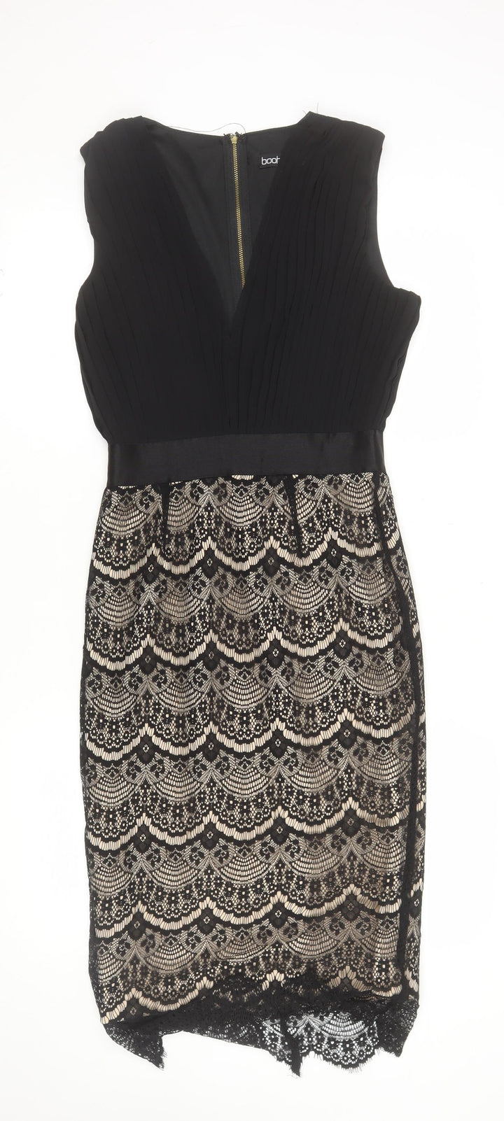 Boohoo Women’s Black Lace Bodycon Dress Size 10 Sleeveless V-Neck