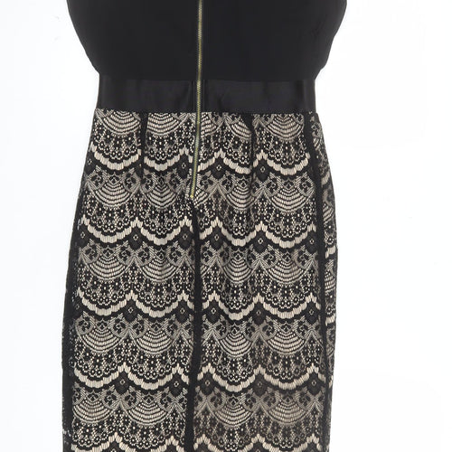 Boohoo Women’s Black Lace Bodycon Dress Size 10 Sleeveless V-Neck