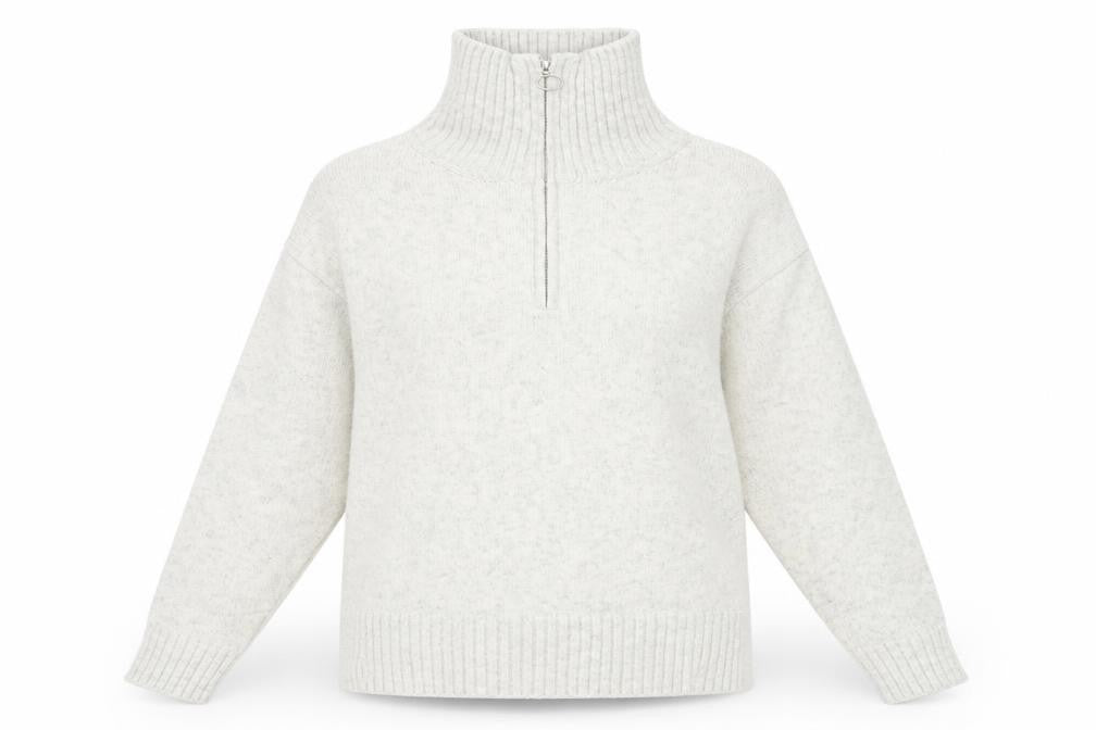New Look Women's Ivory 1/2 Zip High Neck Knit Jumper Size S