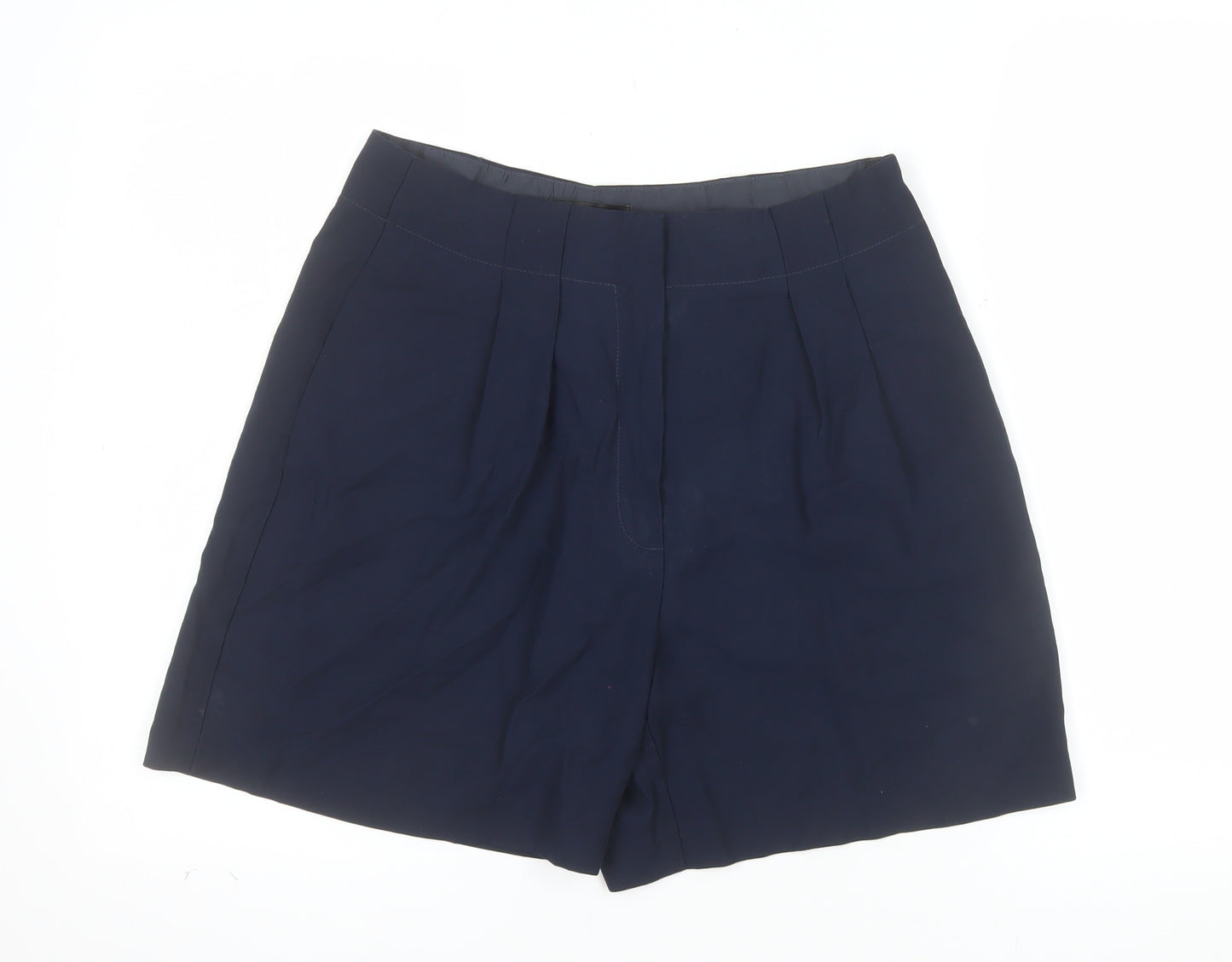 F&F Women's Blue Chino Shorts UK 10 Pleated Mid Rise