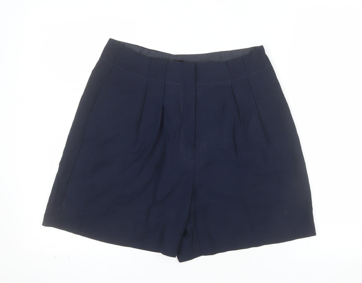 F&F Women's Blue Chino Shorts UK 10 Pleated Mid Rise