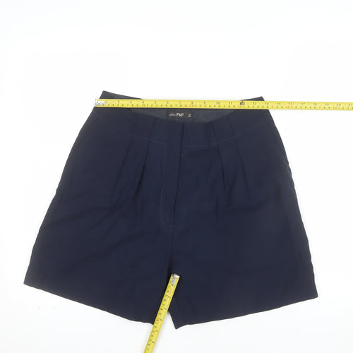 F&F Women's Blue Chino Shorts UK 10 Pleated Mid Rise