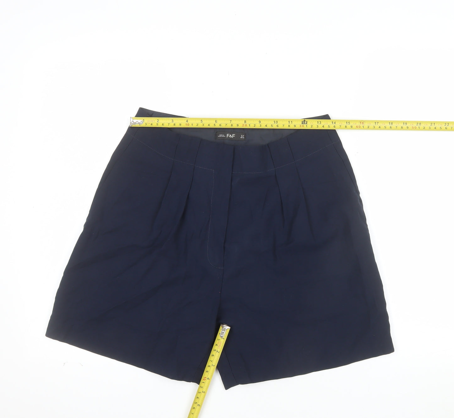 F&F Women's Blue Chino Shorts UK 10 Pleated Mid Rise