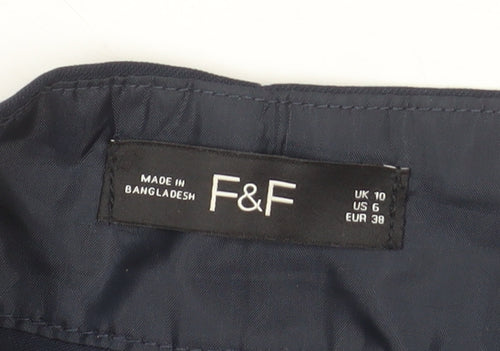 F&F Women's Blue Chino Shorts UK 10 Pleated Mid Rise