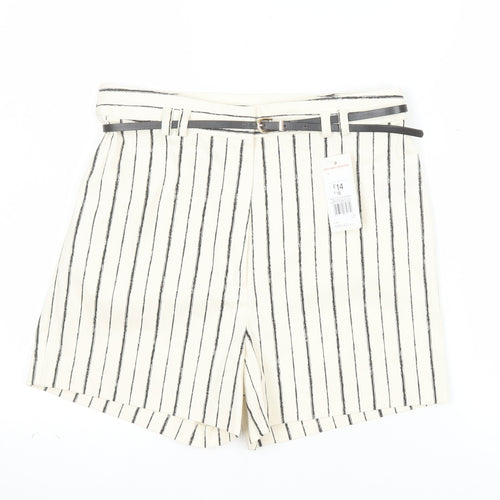 F&F Women's White Striped Chino Shorts Belted UK 10