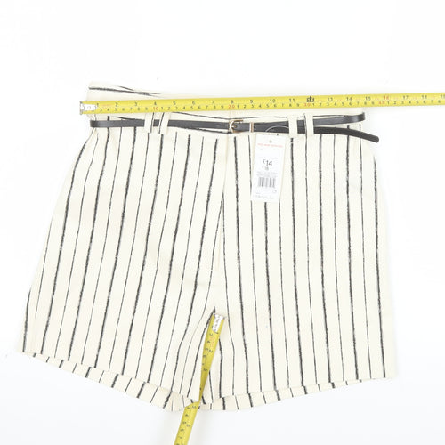F&F Women's White Striped Chino Shorts Belted UK 10