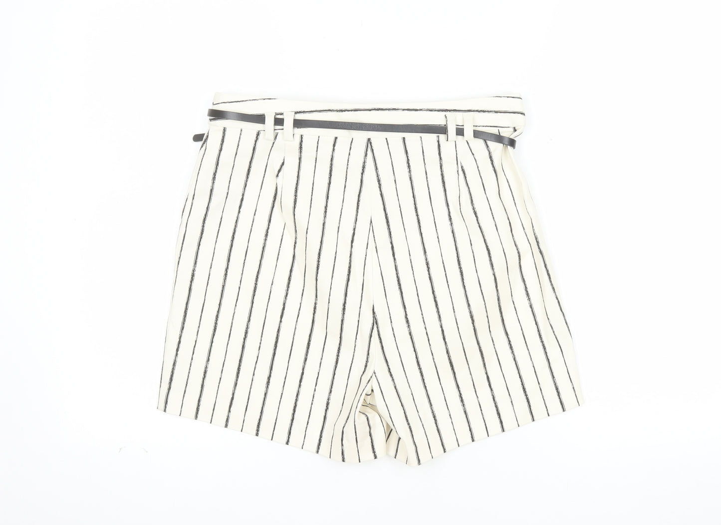 F&F Women's White Striped Chino Shorts Belted UK 10