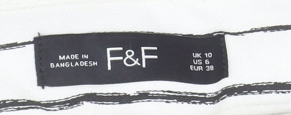 F&F Women's White Striped Chino Shorts Belted UK 10