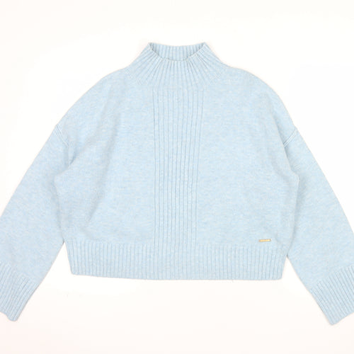 River Island Women’s Blue Mock Neck Knit Pullover Jumper Size M