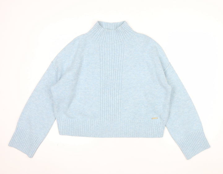 River Island Women’s Blue Mock Neck Knit Pullover Jumper Size M