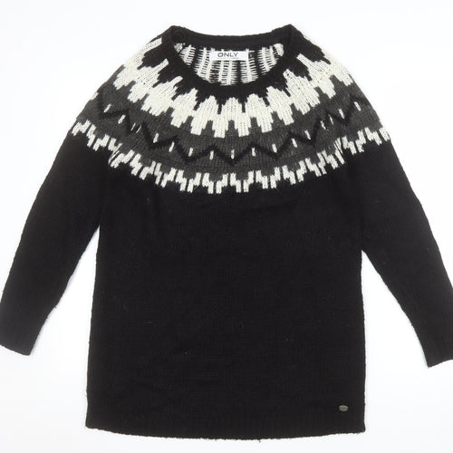 ONLY Women’s Black Geometric Knit Pullover Jumper Size S