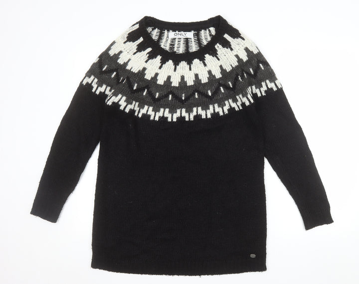 ONLY Women’s Black Geometric Knit Pullover Jumper Size S