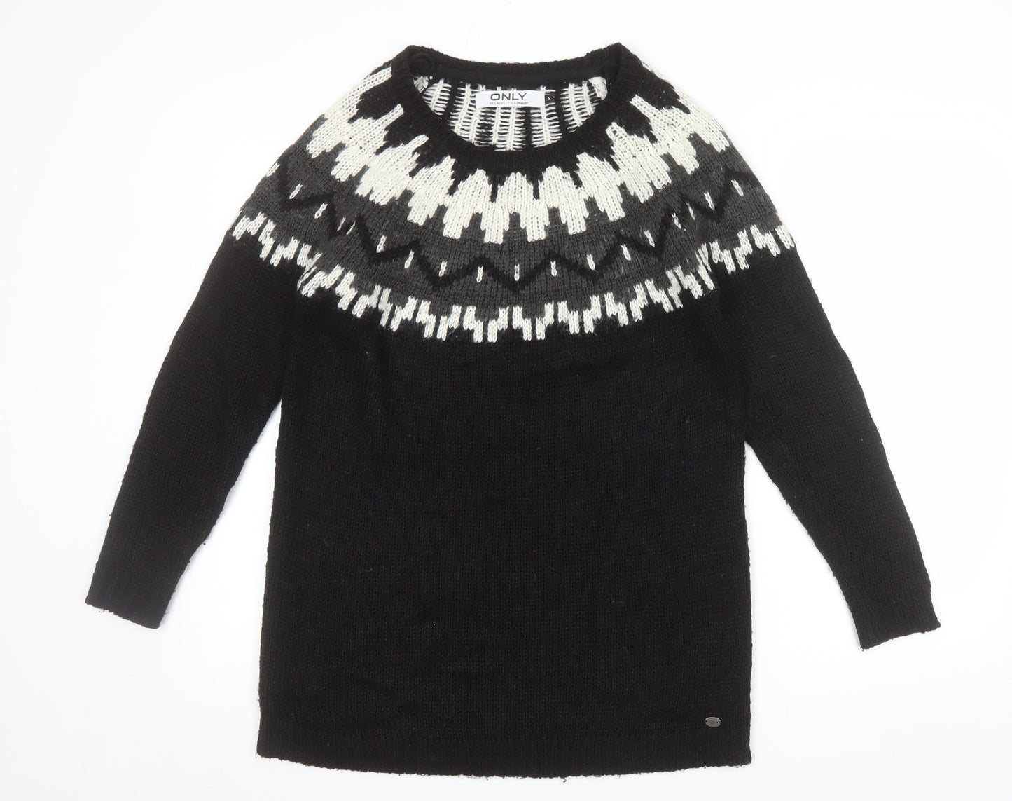 ONLY Women’s Black Geometric Knit Pullover Jumper Size S