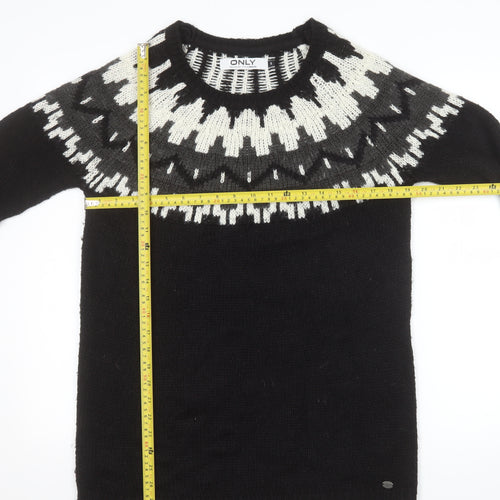 ONLY Women’s Black Geometric Knit Pullover Jumper Size S