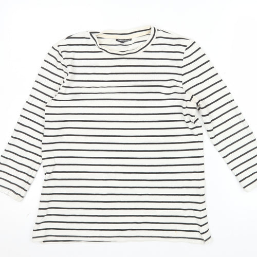 Warehouse Women’s White Striped Long Sleeve Jersey T-Shirt Size 12