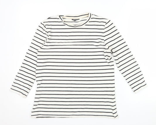 Warehouse Women’s White Striped Long Sleeve Jersey T-Shirt Size 12
