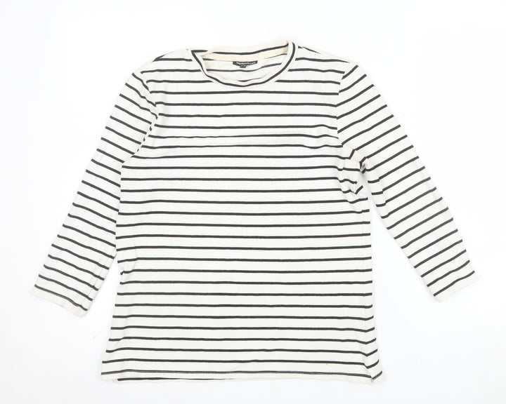 Warehouse Women’s White Striped Long Sleeve Jersey T-Shirt Size 12