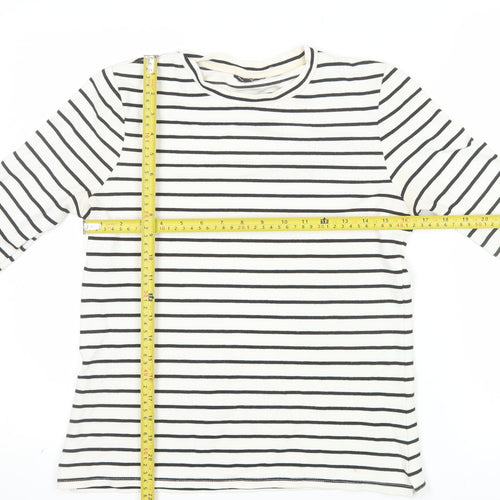 Warehouse Women’s White Striped Long Sleeve Jersey T-Shirt Size 12