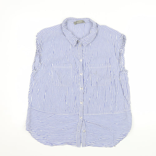 Oasis Women Blue Striped Cotton Sleeveless Button-Up Shirt Size 18