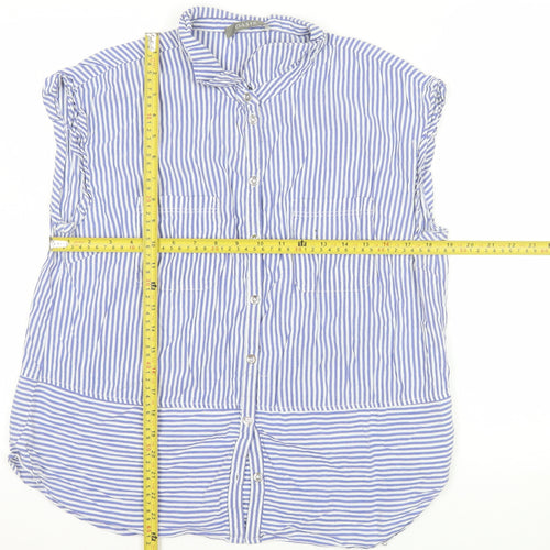 Oasis Women Blue Striped Cotton Sleeveless Button-Up Shirt Size 18