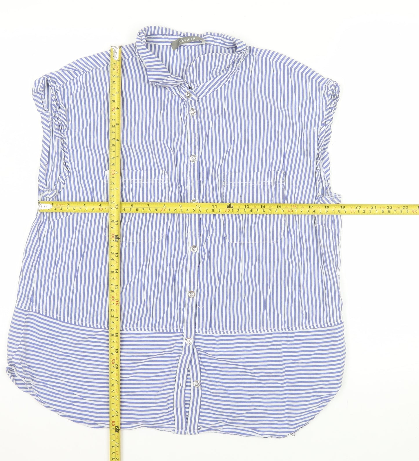 Oasis Women Blue Striped Cotton Sleeveless Button-Up Shirt Size 18