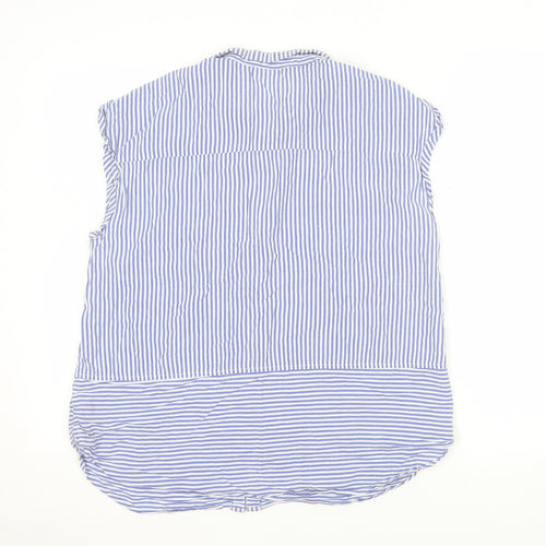 Oasis Women Blue Striped Cotton Sleeveless Button-Up Shirt Size 18