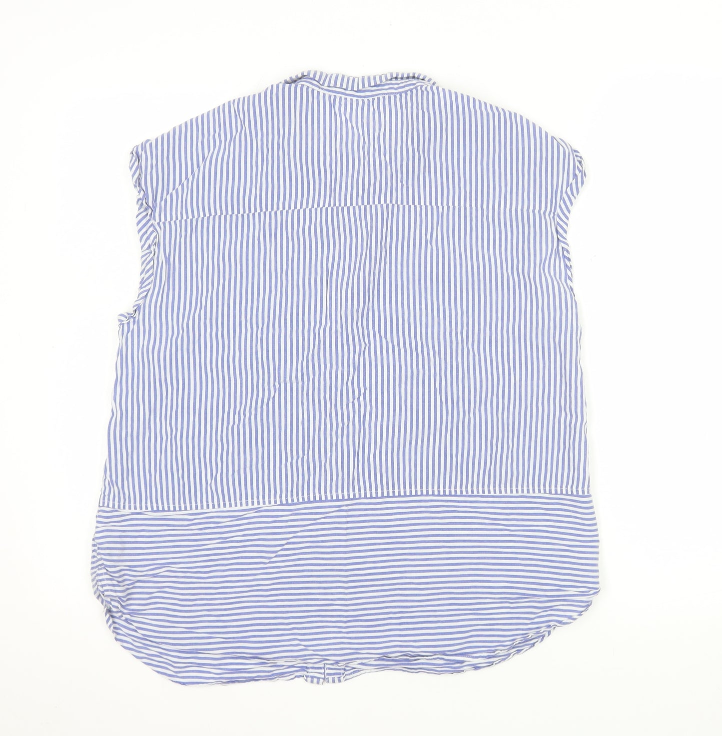 Oasis Women Blue Striped Cotton Sleeveless Button-Up Shirt Size 18