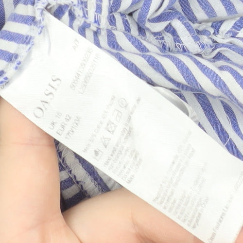 Oasis Women Blue Striped Cotton Sleeveless Button-Up Shirt Size 18