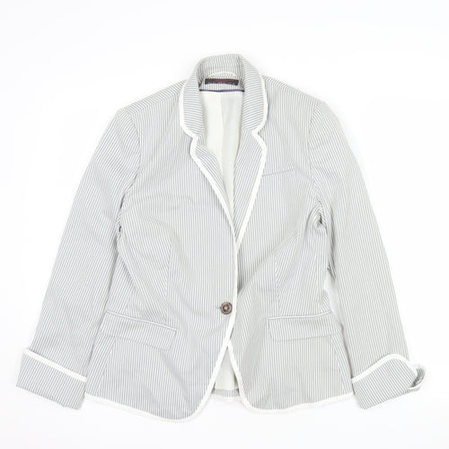 New Look Women Grey Pinstripe One-Button Blazer UK 14 Regular Fit