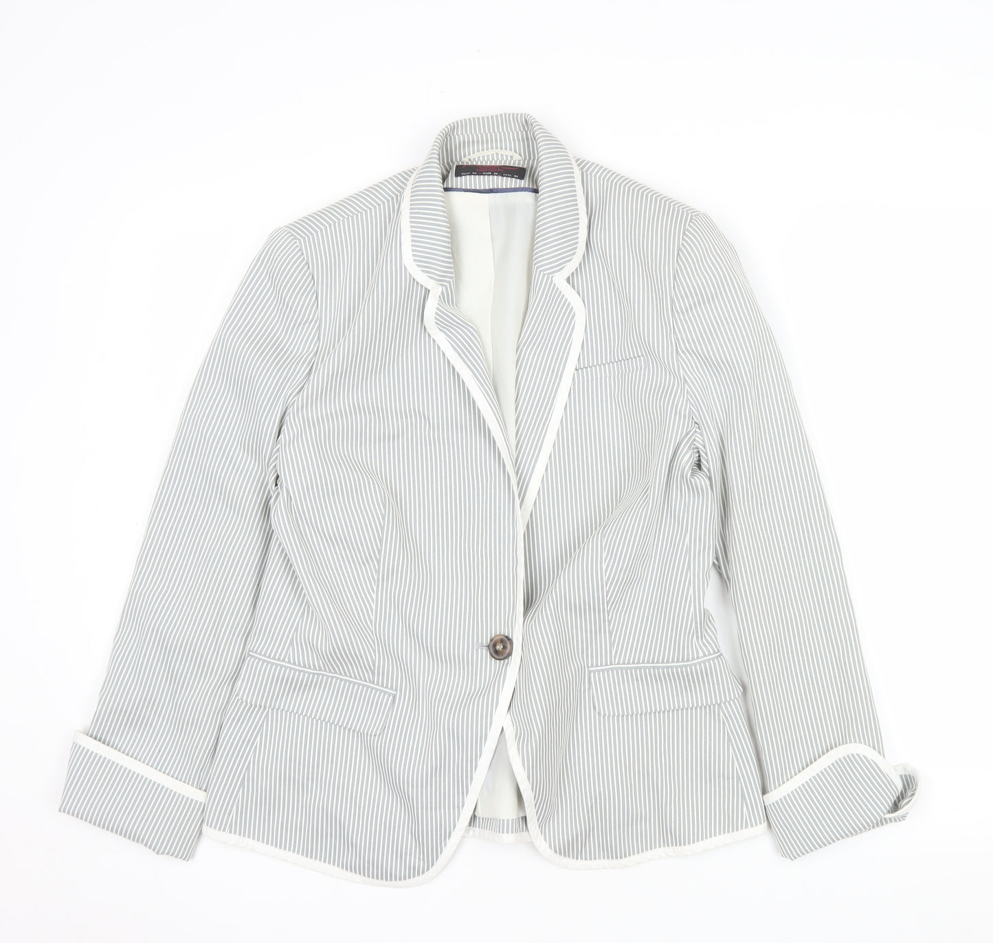 New Look Women Grey Pinstripe One-Button Blazer UK 14 Regular Fit
