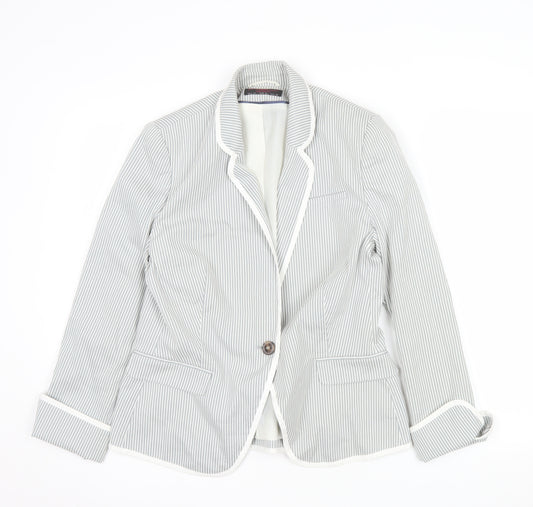 New Look Women Grey Pinstripe One-Button Blazer UK 14 Regular Fit
