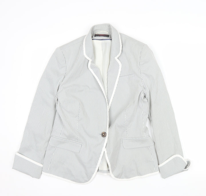 New Look Women Grey Pinstripe One-Button Blazer UK 14 Regular Fit