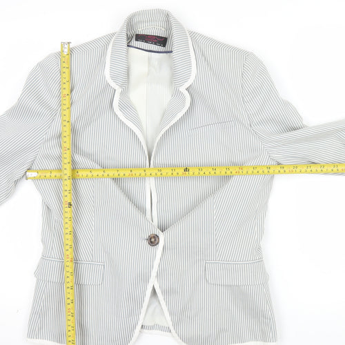 New Look Women Grey Pinstripe One-Button Blazer UK 14 Regular Fit