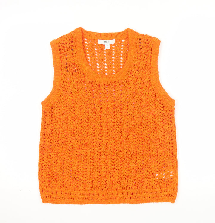 Marks and Spencer Womens Orange Crochet Knit Sleeveless Tank Top M