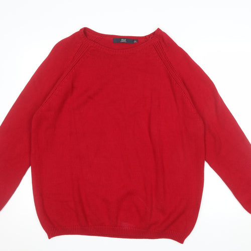 Isle Essentials Women's Red Cotton Crew Neck Pullover Jumper L 18-20